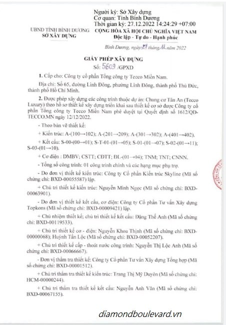 DIAMOND BOULEVARD pháp lý dự án - giấy phép xây dựng dự án chung cư Diamond Boulevard Bình Dương (Chung cư Tân An, Tecco Luxury)