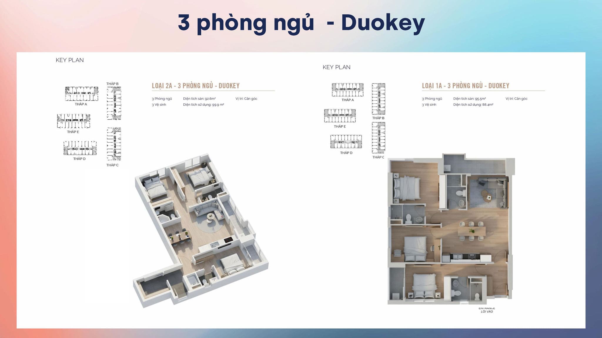 Layout thiết kế căn hộ 3 phòng ngủ Duokey dự án MT Eastmark City