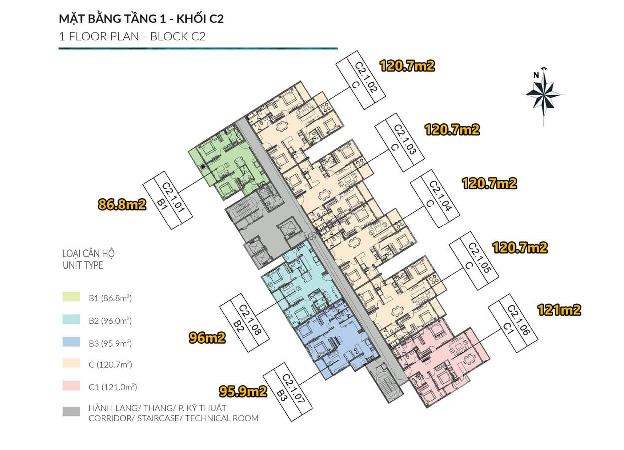 Mặt bằng điển hỉnh tầng 1 tháp C2 Diamond Centery