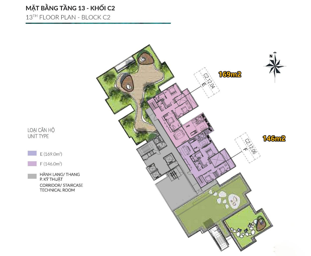 Mặt bằng điển hỉnh tầng 13 tháp C2 Diamond Centery