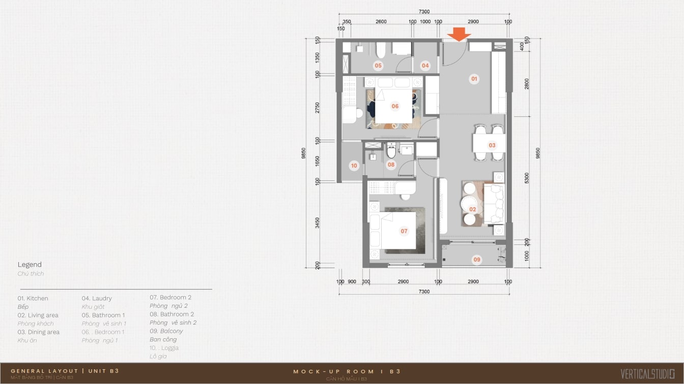 Thiết kế 2 phòng ngủ tại The Aspira Thiết kế 2 phòng ngủ tại The Aspira