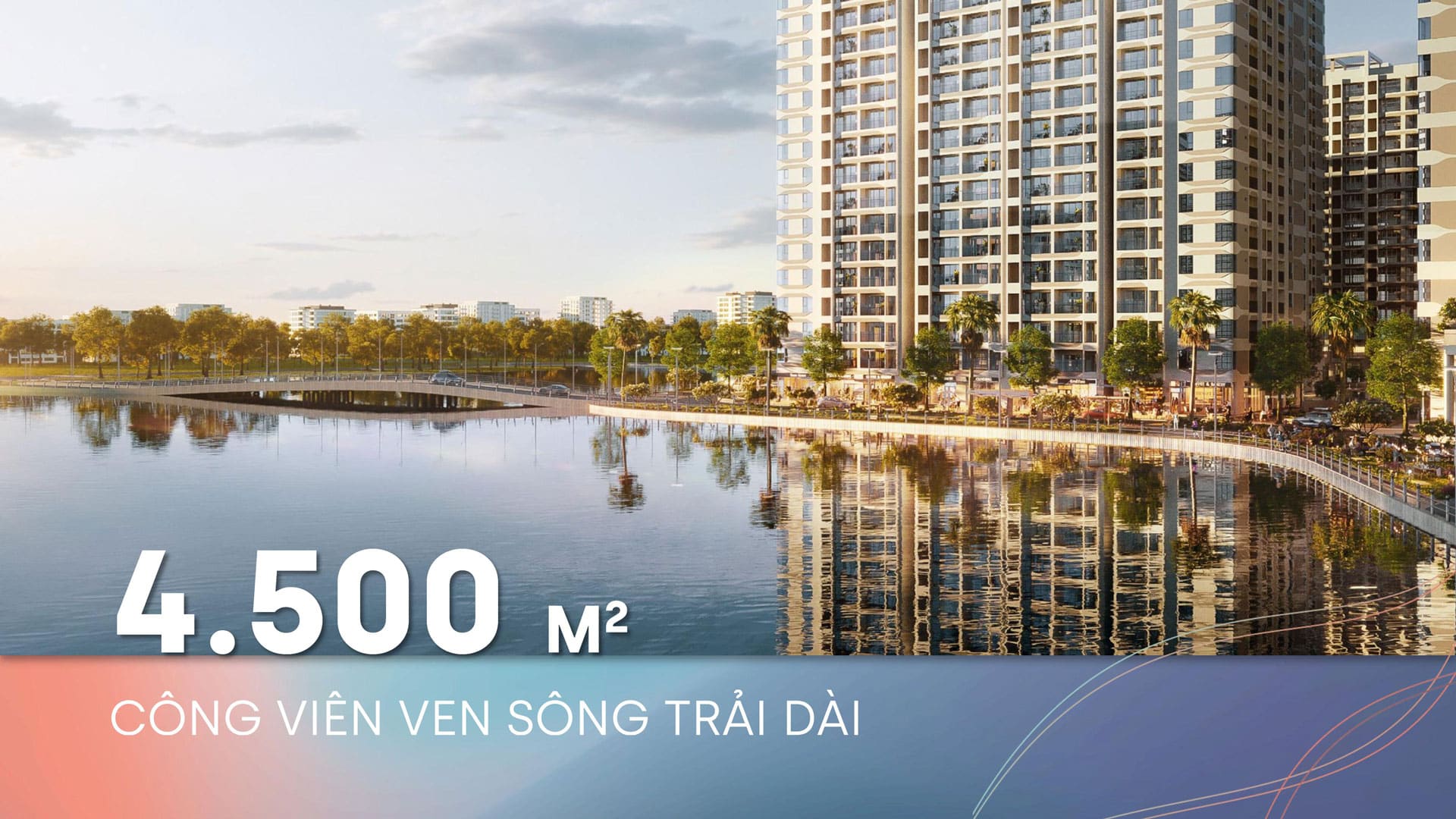 Công viên ven sông 4.500m² tại MT Eastmark City mang đến không gian thư giãn lý tưởng, với đường dạo bộ xanh mát và cảnh quan tự nhiên tạo cảm giác nghỉ dưỡng mỗi ngày.