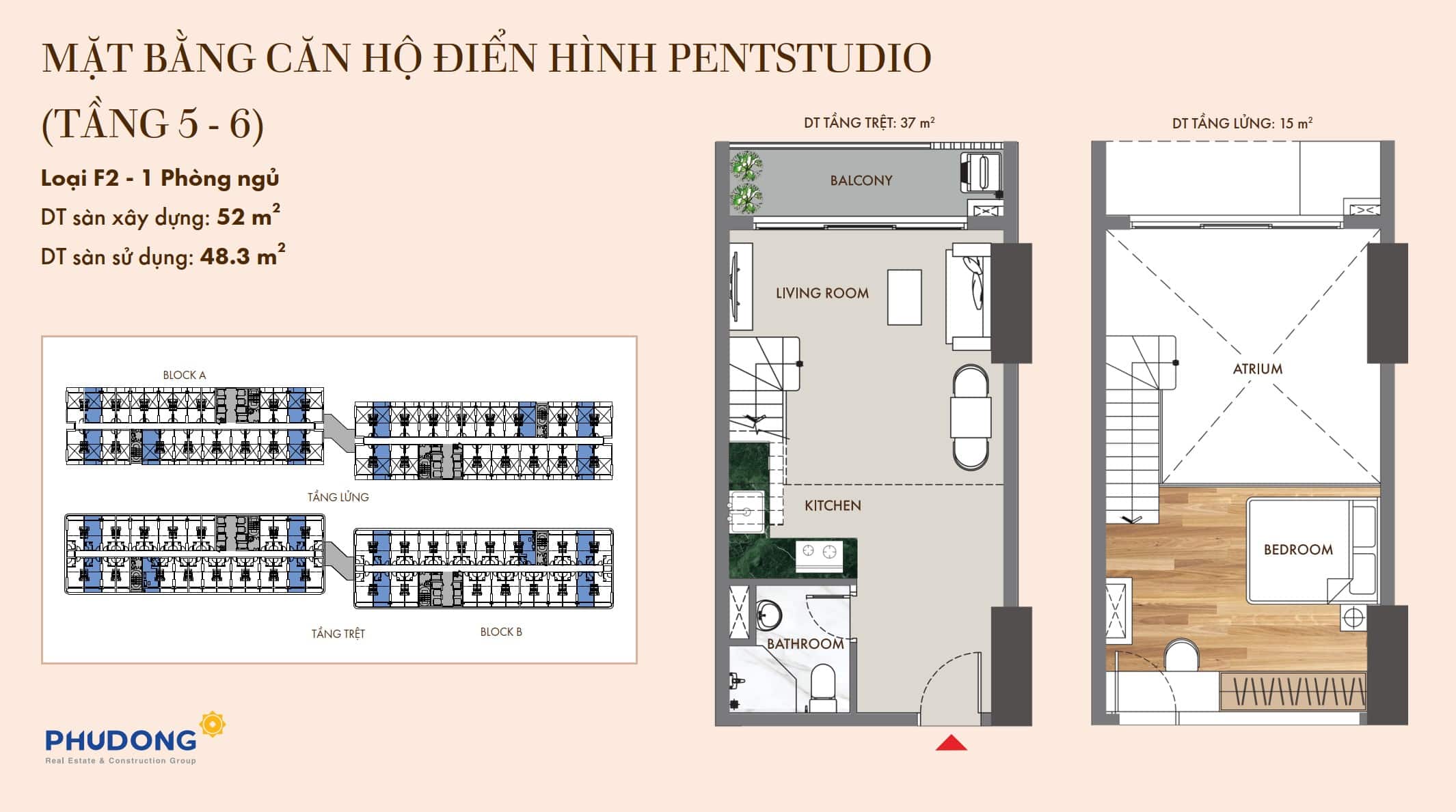 Thiết kế căn hộ 1 phòng ngủ Pentstudio dự án Phú Đông SkyOne