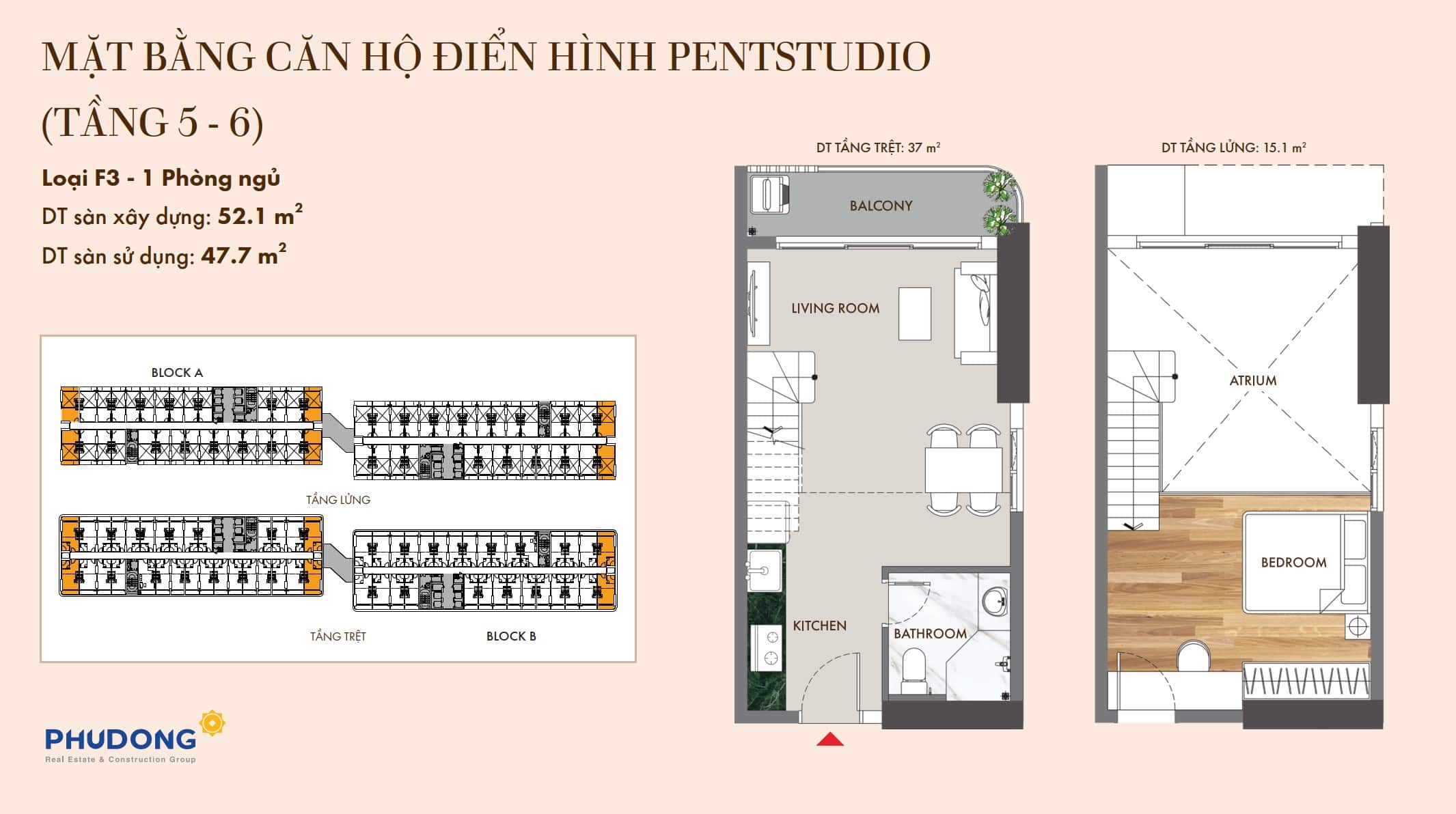 Thiết kế căn hộ 1 phòng ngủ Pentstudio dự án Phú Đông SkyOne