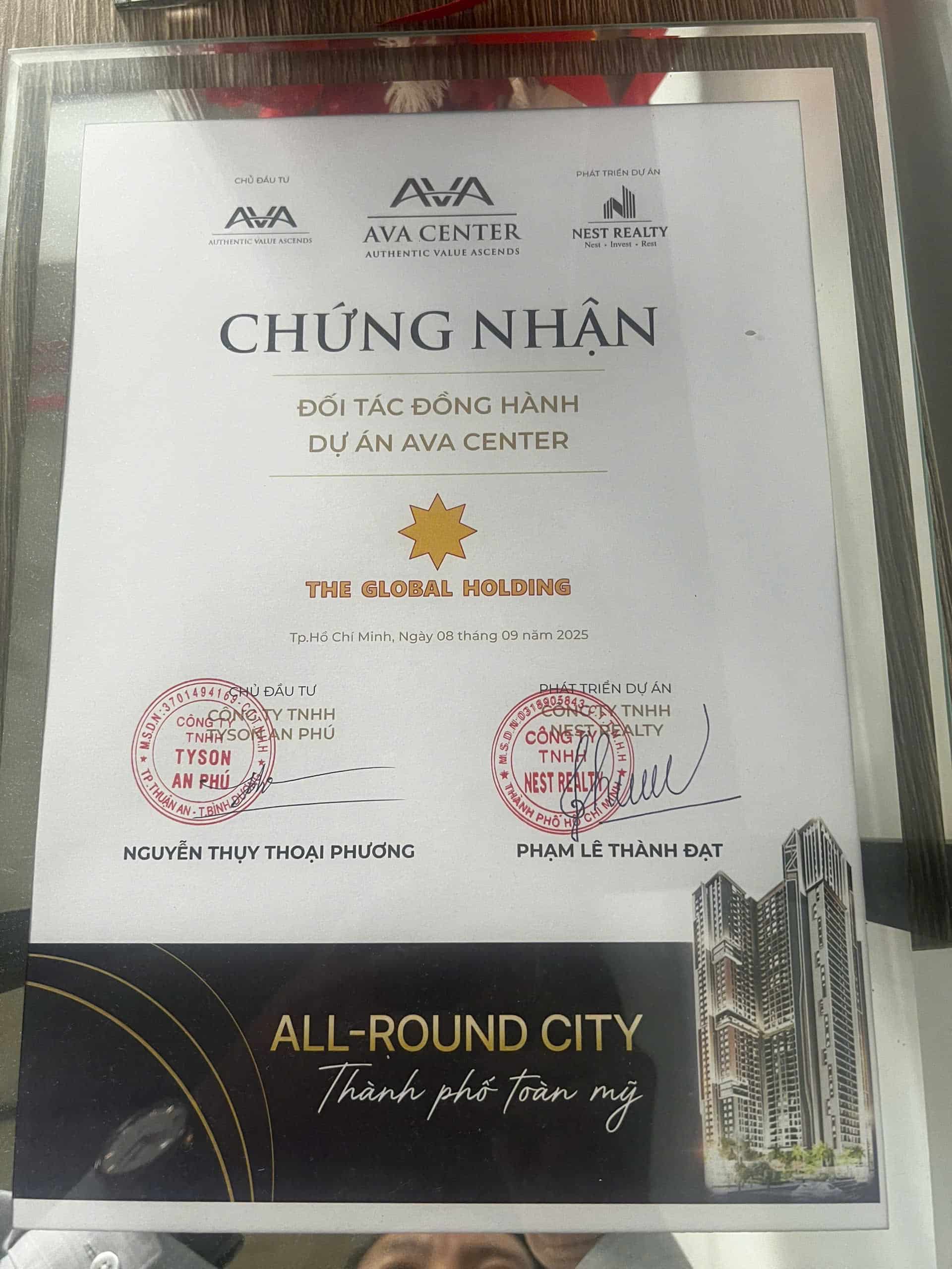 Giấy chứng nhận đại lý phân phối Ava Center