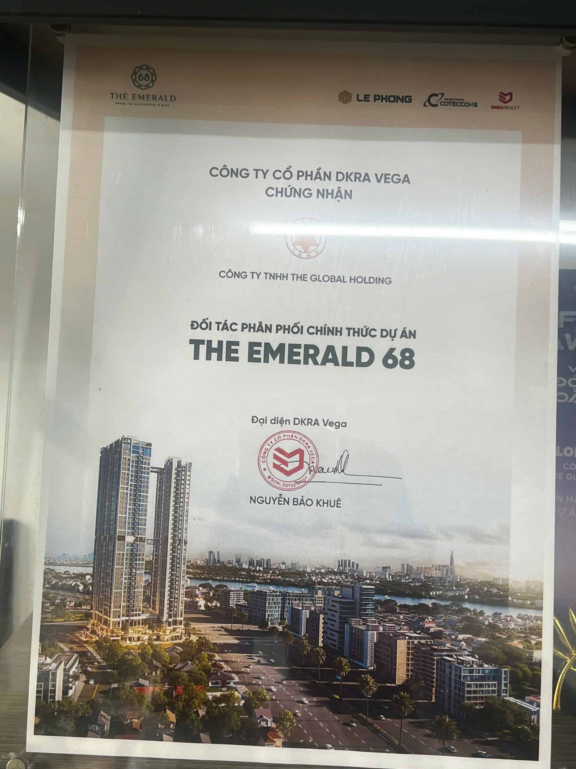 Giấy chứng nhận The Global Holding là đại lý phân phối dự án The Emerald 68