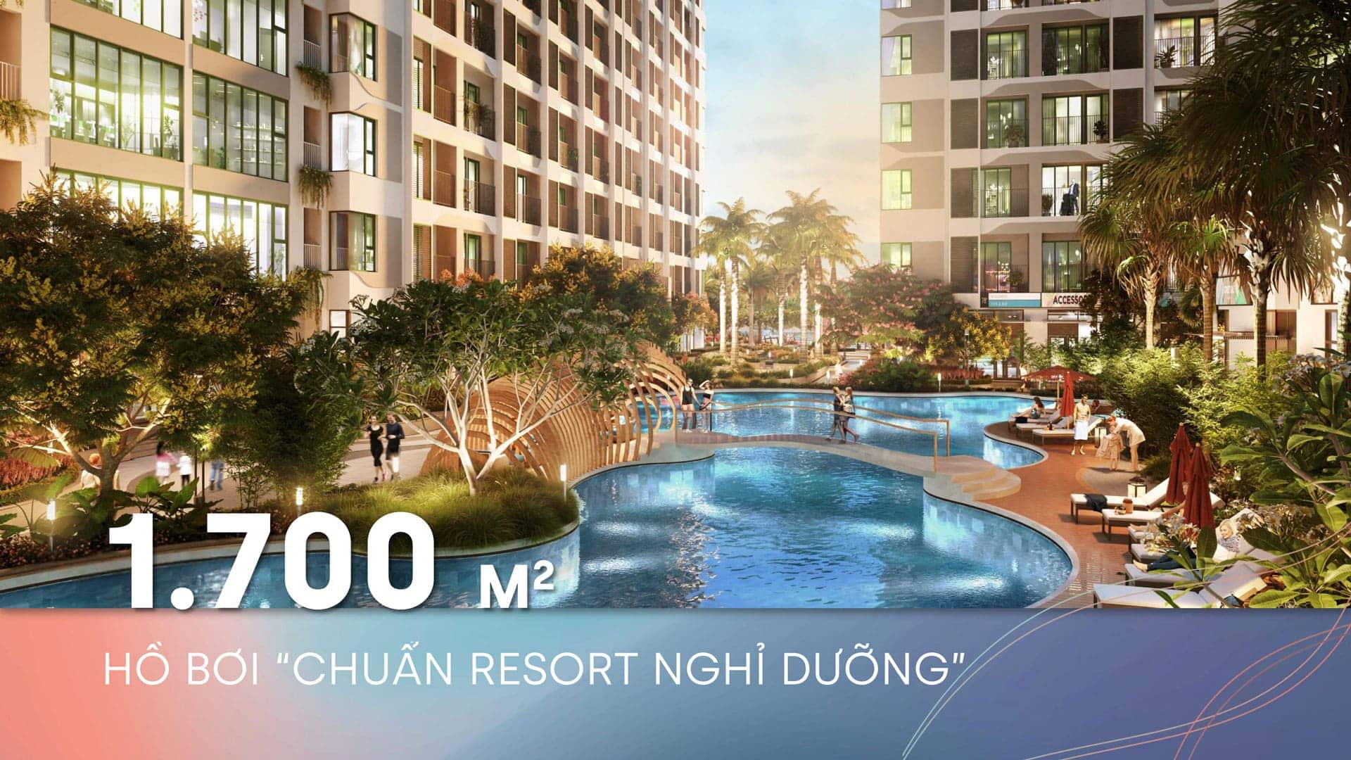 Trải nghiệm hồ bơi 1.700m² tại MT Eastmark City với tiêu chuẩn resort, tích hợp khu relax, ghế nghỉ và cảnh quan nhiệt đới, mang lại phong cách sống nghỉ dưỡng ngay giữa đô thị.
