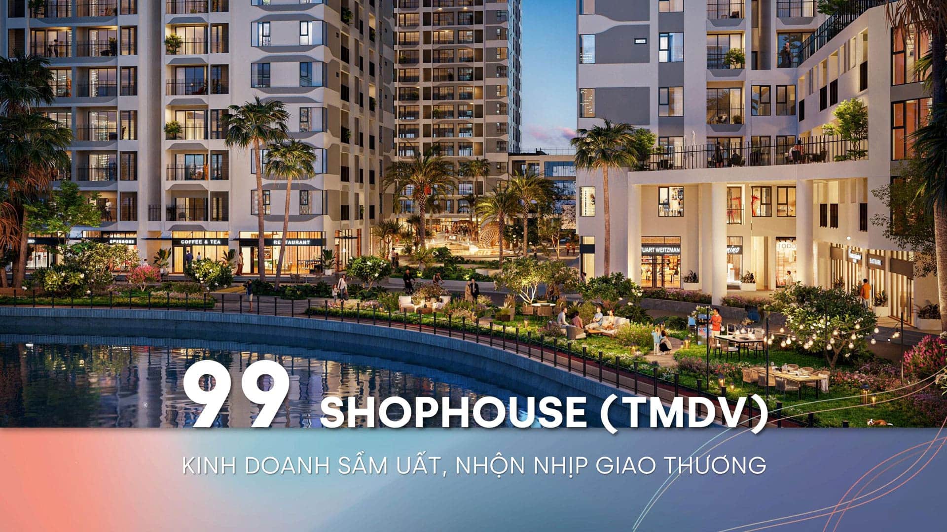Không gian shophouse MT Eastmark City phát triển theo mô hình phố thương mại hiện đại, hoạt động tấp nập, tạo điểm đến mua sắm – dịch vụ sôi động ngay tại trung tâm dự án.