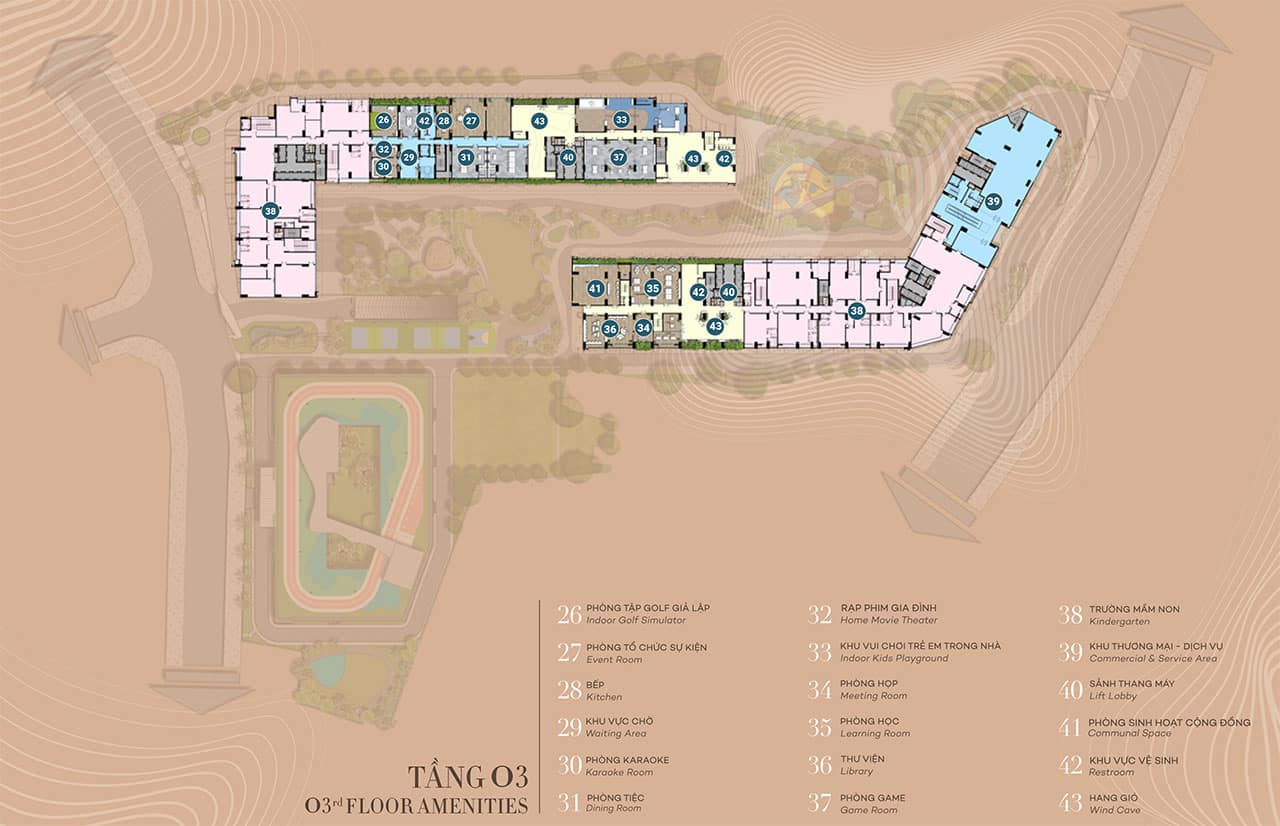 Mặt bằng bố trí tiện ích tại tầng 3 Mặt bằng dự án căn hộ chung cư The Gió Riverside Bình Dương chủ đầu tư An Gia
