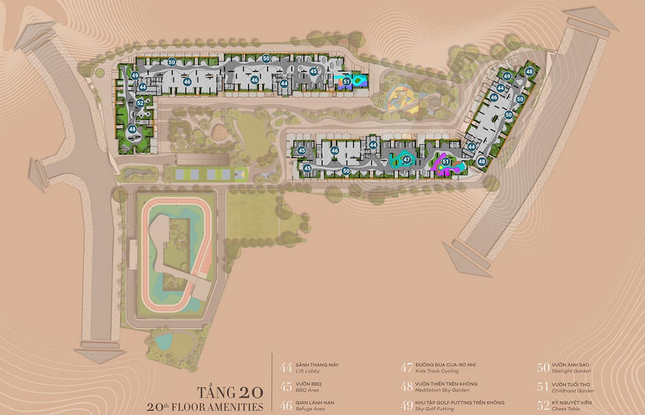 Mặt bằng bố trí tiện ích tại tầng 20 Mặt bằng dự án căn hộ chung cư The Gió Riverside Bình Dương chủ đầu tư An Gia