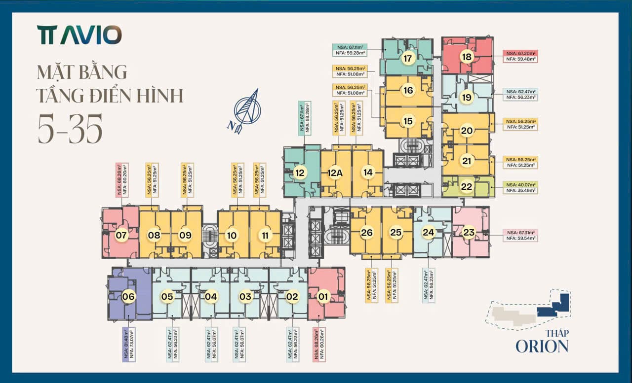 Mặt bằng điển hình từ tầng 5 đến tầng 35 tháp Orion TT Avio