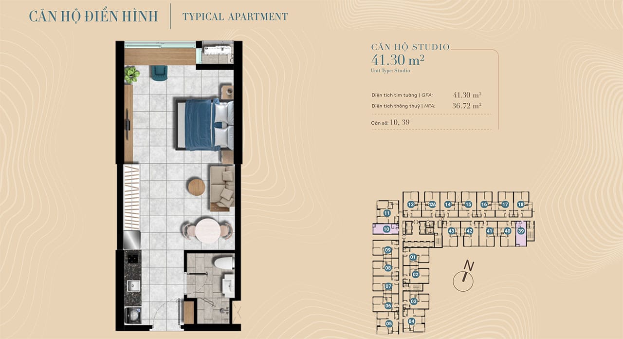 Thiết kế dự án căn hộ chung cư The Gió Riverside loại studio 41,30 m2 Thiết kế dự án căn hộ chung cư The Gió Riverside Bình Dương chủ đầu tư An Gia