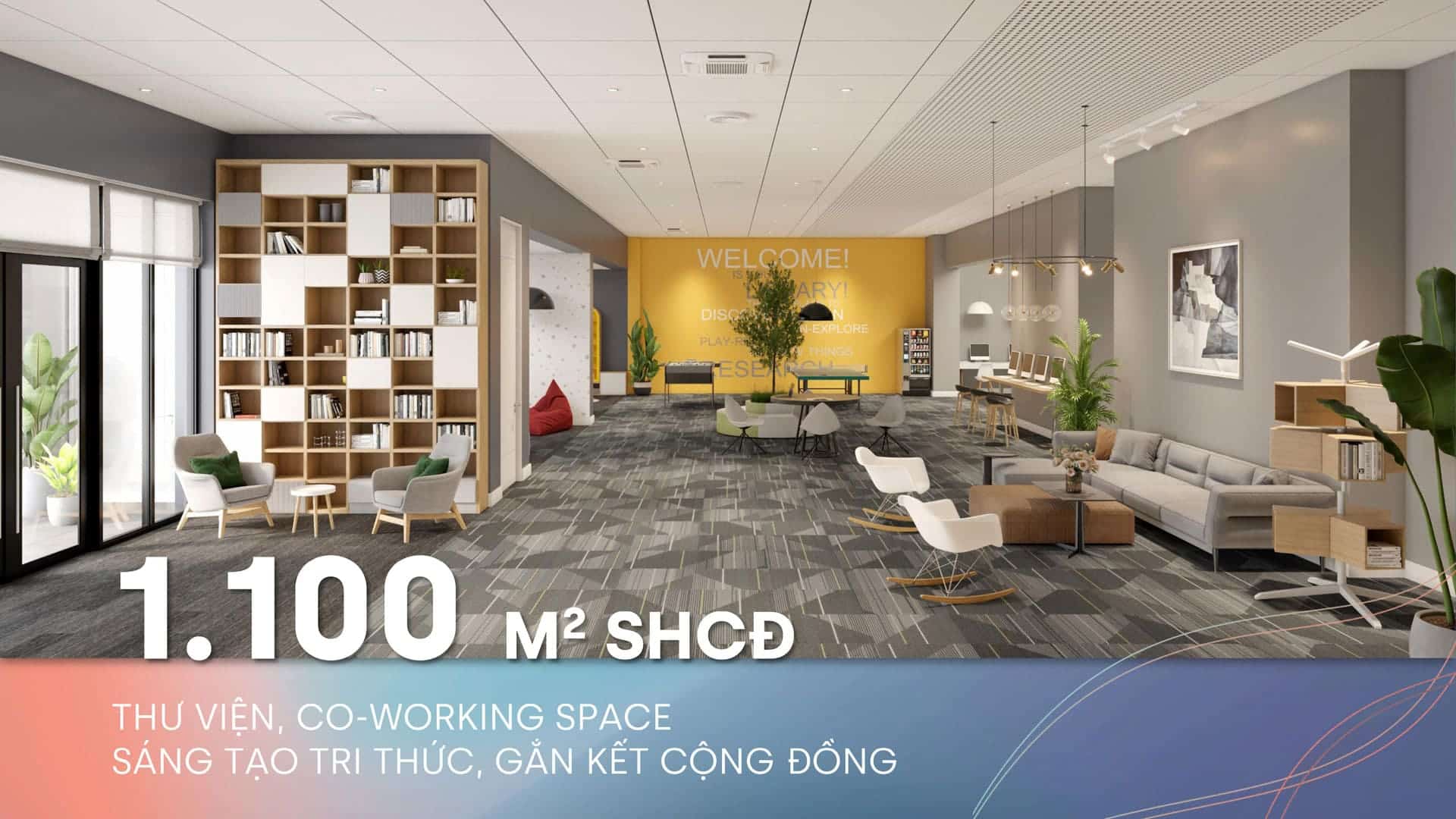 Thư viện và co-working space 1.100m² MT Eastmark City cung cấp khu làm việc nhóm, phòng đọc riêng và bàn làm việc chuyên biệt, hỗ trợ cư dân học tập và sáng tạo hiệu quả mỗi ngày
