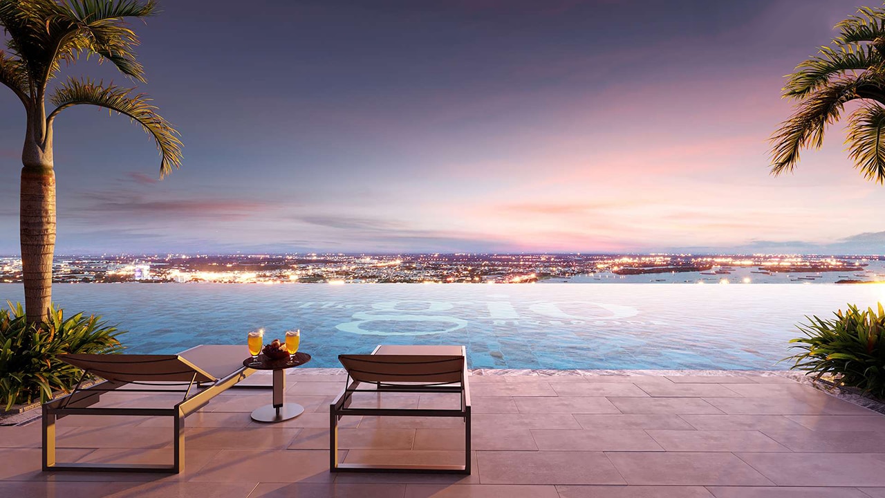 Tiện ích hồ bơi tại tầng 40 The Gió Riverside Tiện ích dự án căn hộ chung cư The Gió Riverside Bình Dương chủ đầu tư An Gia