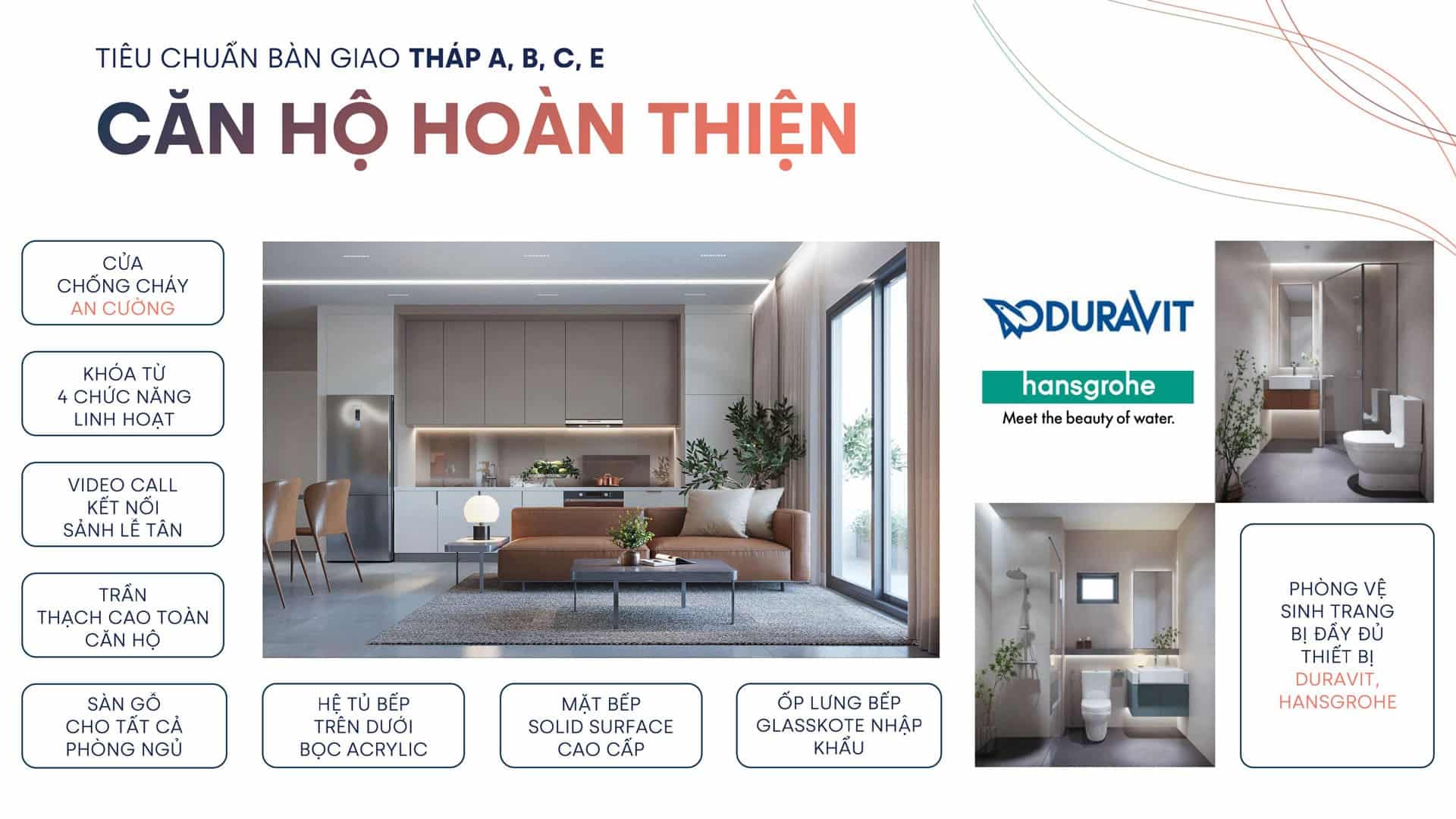 Khám phá tiêu chuẩn bàn giao căn hộ hoàn thiện các tháp A, B, C, E tại MT Eastmark City. Tất cả đều đạt chất lượng cao cấp, mang lại sự an tâm tuyệt đối cho cư dân.